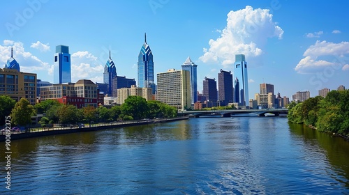 Beautiful philadelphia downtown skyline at sunset