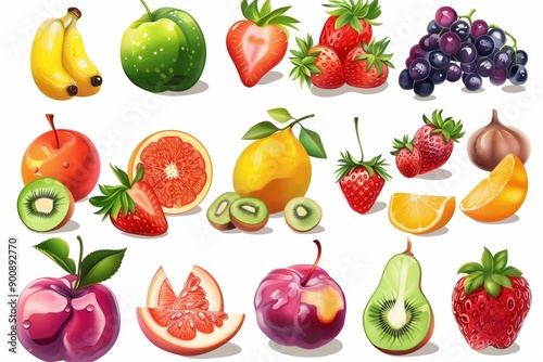 Vibrant Fruit Cartoon Illustrations. High detailed and colorful fruit characters