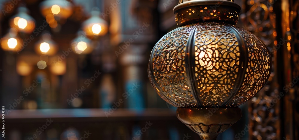 Obraz premium Persian and middle eastern style bronze hanging lantern ornament