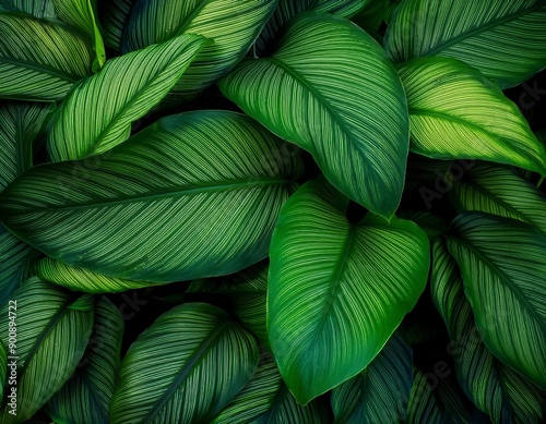Closeup tropical leaves texture and dark tone process, abstract nature pattern background. Generated image