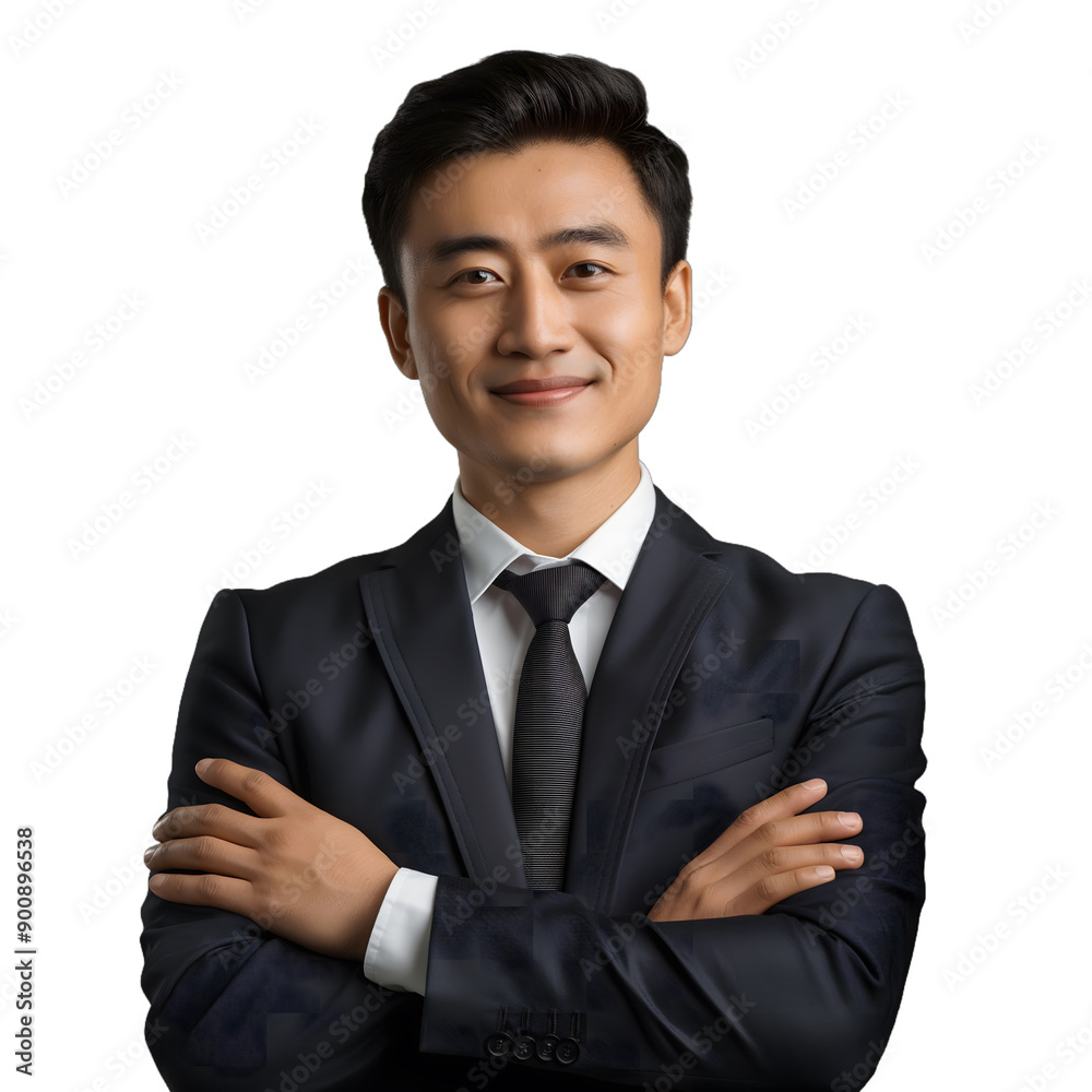 Chinese businessman wearing suit and tie, smiling, crossing arms Chinese businessman wearing suit and tie, smiling, crossing arms