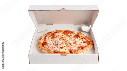 pizza in  delivery box isolated on white or transparent