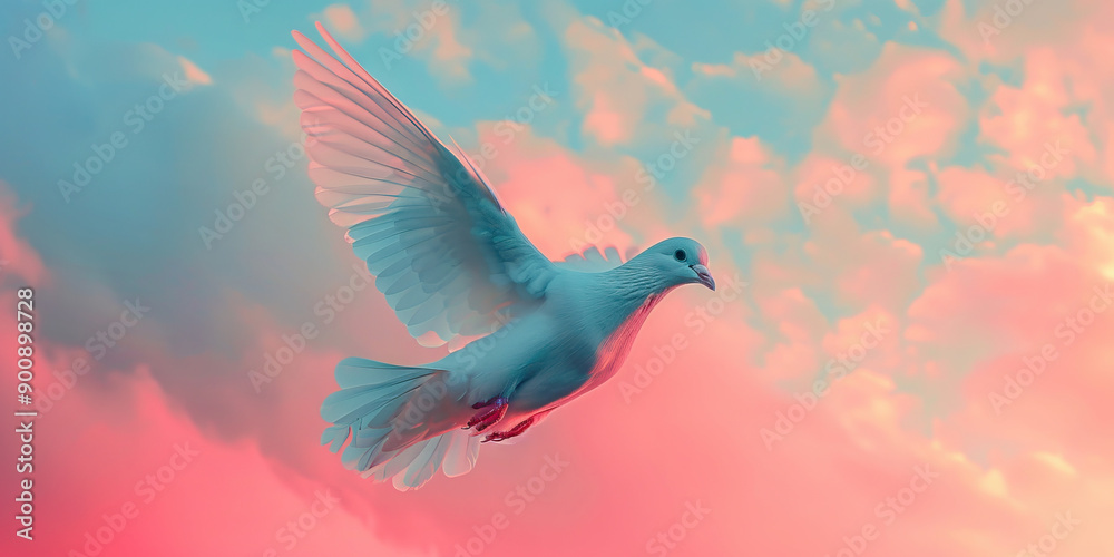 Fototapeta premium Peace Light Blue: A dove in flight, symbolizing tranquility and harmony