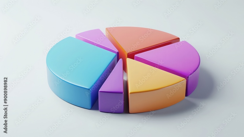 A 3D pie chart with different colored segments, representing financial distribution and analysis. A 3D pie chart with different colored segments, representing financial distribution and analysis.