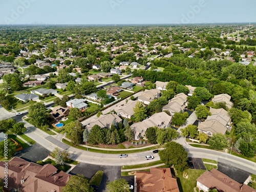 Aerial View of Sprawling Suburb with Curve Street located in Orland Park, Illinois 