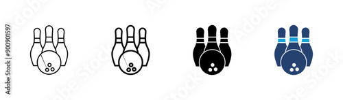 Bowling icon set. bowling ball and pin icon. bowling pins