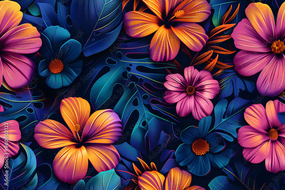 Seamless flower pattern, continuous background