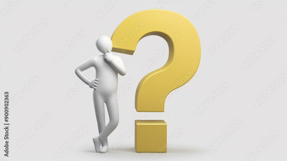 Abstract Figure with Yellow Question Mark with Copy-Space Abstract Figure with Yellow Question Mark with Copy-Space