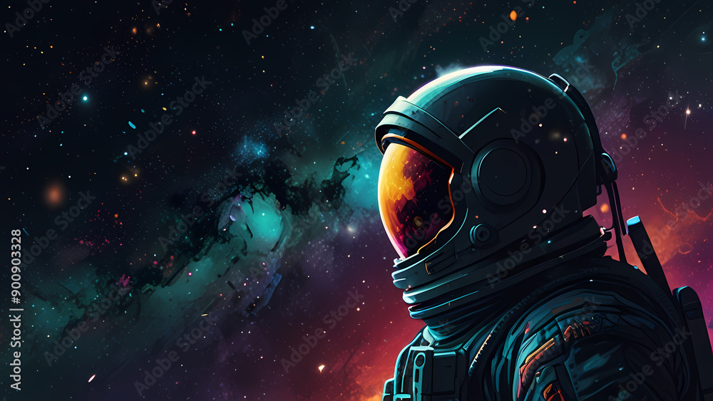 illustration of an astronaut gazing at a distant galaxy illustration of an astronaut gazing at a distant galaxy