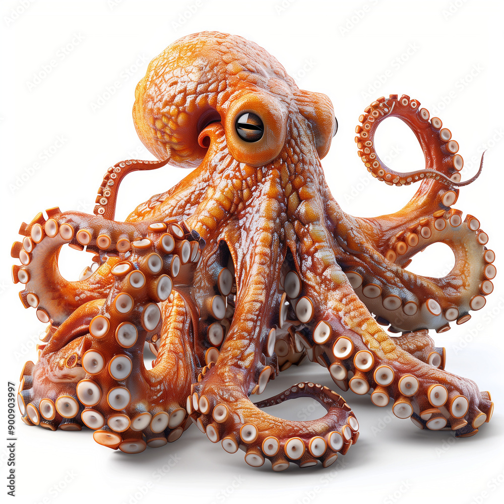Obraz premium Mystical 3D Octopus Icon: Detailed Full Body Vector on White