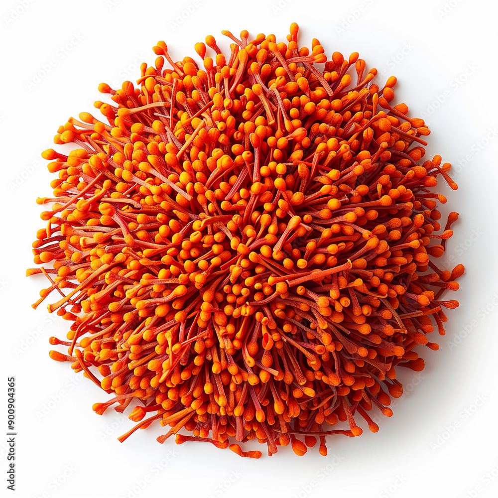 Vibrant Heap of Whole Orange Saffron Threads Isolated on White Vibrant Heap of Whole Orange Saffron Threads Isolated on White