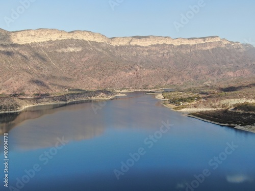 lake in the mountains, seen from a drone.