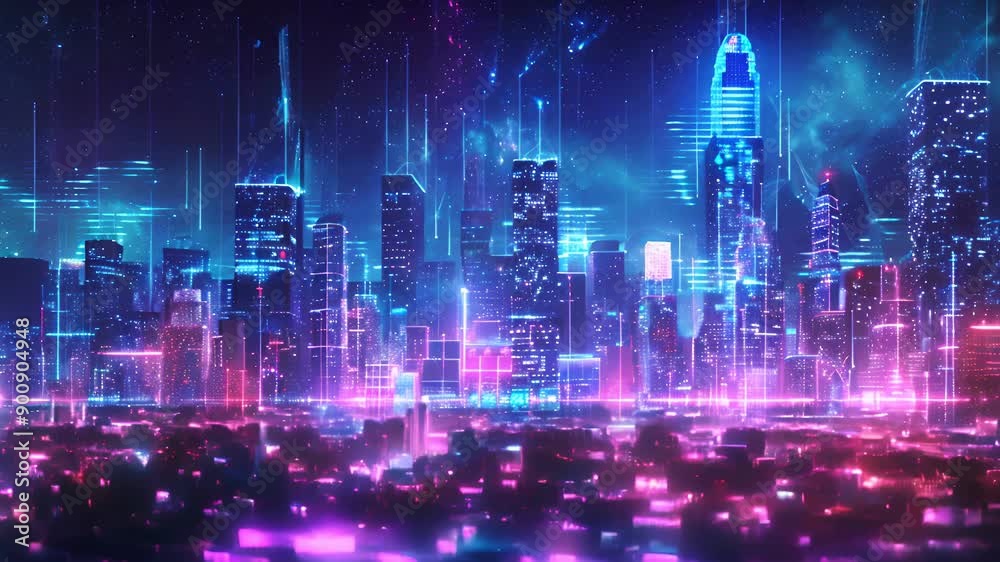 cityscape with space and neon light effect. Modern hi-tech, science, futuristic technology concept. Abstract digital high tech city design for banner background cityscape with space and neon light effect. Modern hi-tech, science, futuristic technology concept. Abstract digital high tech city design for banner background