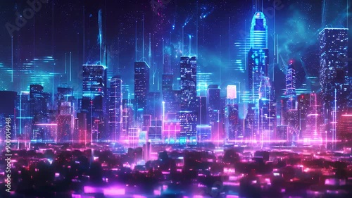 Wallpaper Mural cityscape with space and neon light effect. Modern hi-tech, science, futuristic technology concept. Abstract digital high tech city design for banner background Torontodigital.ca