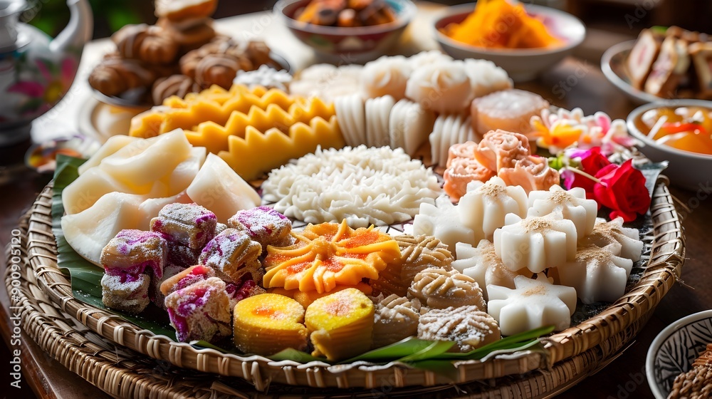 Artfully Presented Assortment of Vibrant Thai Desserts on a Platter Artfully Presented Assortment of Vibrant Thai Desserts on a Platter