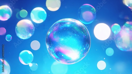 Wallpaper Mural Colorful Soap Bubbles in Blue Sky Illustration - Vibrant and Dreamy Background Torontodigital.ca