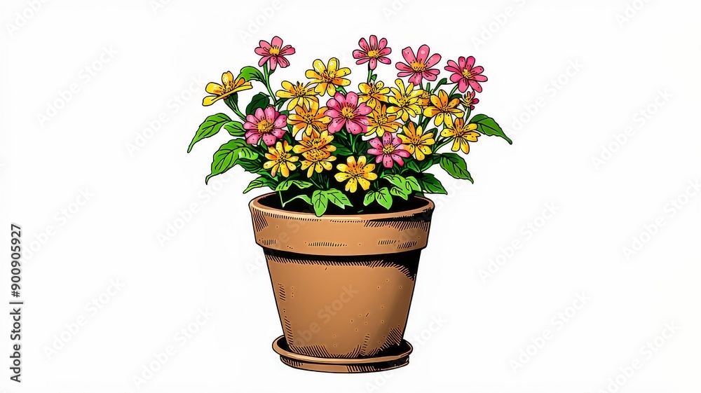 Colorful Flowers in a Clay Pot Illustration - Detailed Flower Pot Drawing for Home Decor and Botanical Studies Colorful Flowers in a Clay Pot Illustration - Detailed Flower Pot Drawing for Home Decor and Botanical Studies