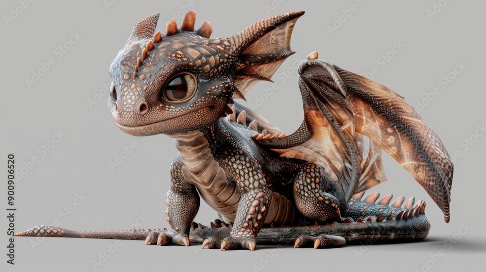 A detailed image of a small plastic dragon toy A detailed image of a small plastic dragon toy