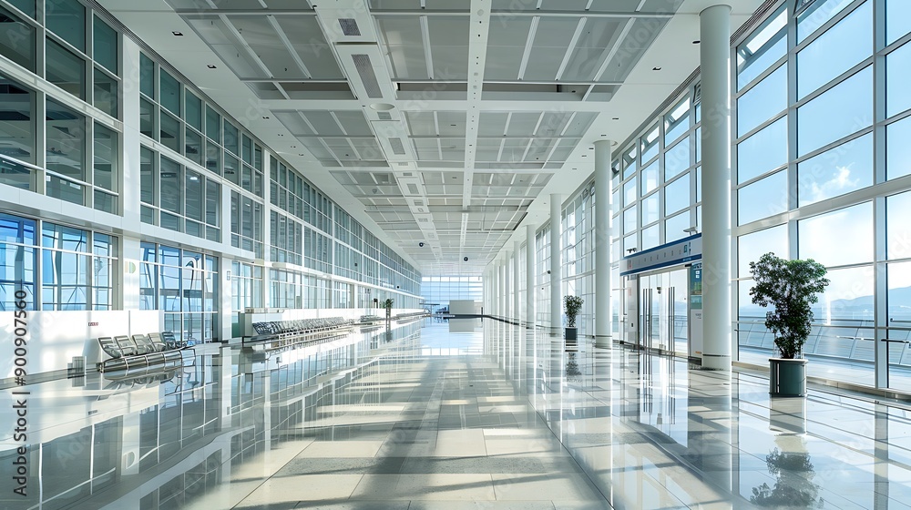 Modern Airport Terminal with Floor-to-Ceiling Windows Modern Airport Terminal with Floor-to-Ceiling Windows