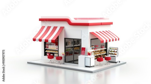 3d isometric shopping store and food shop isolated in white background