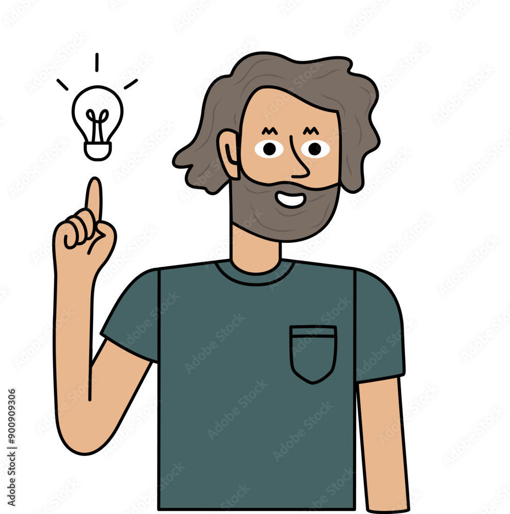 cheerful bearded man raising finger idea concept cheerful bearded man raising finger idea concept