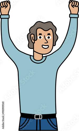 man raising hands, showing victory