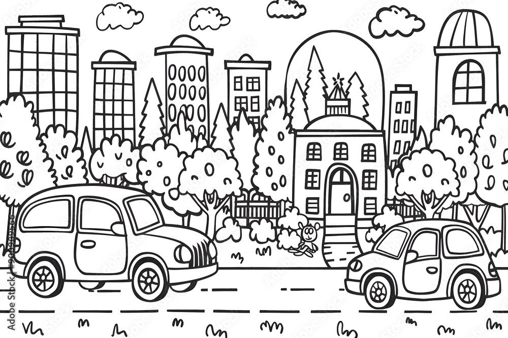 Fototapeta premium City landscape coloring page