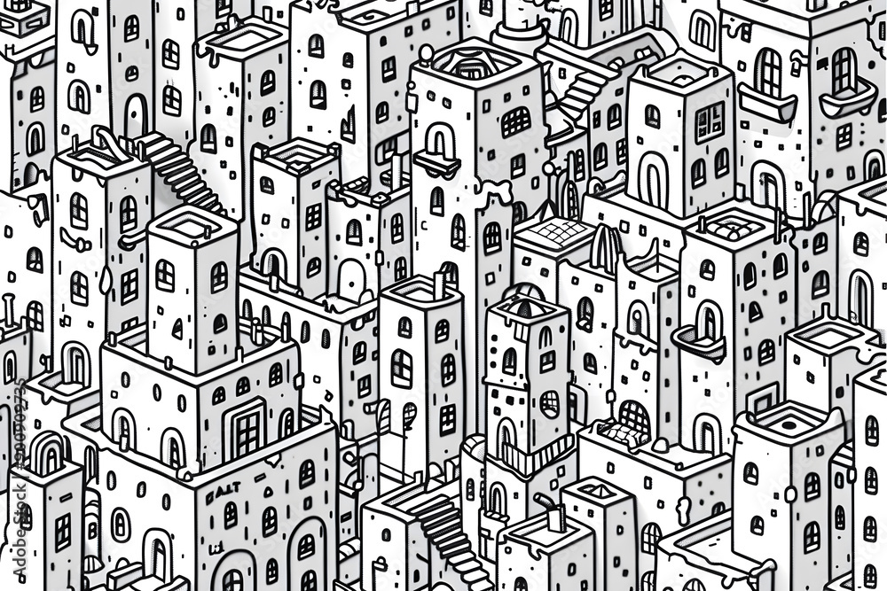 Fototapeta premium City landscape coloring page