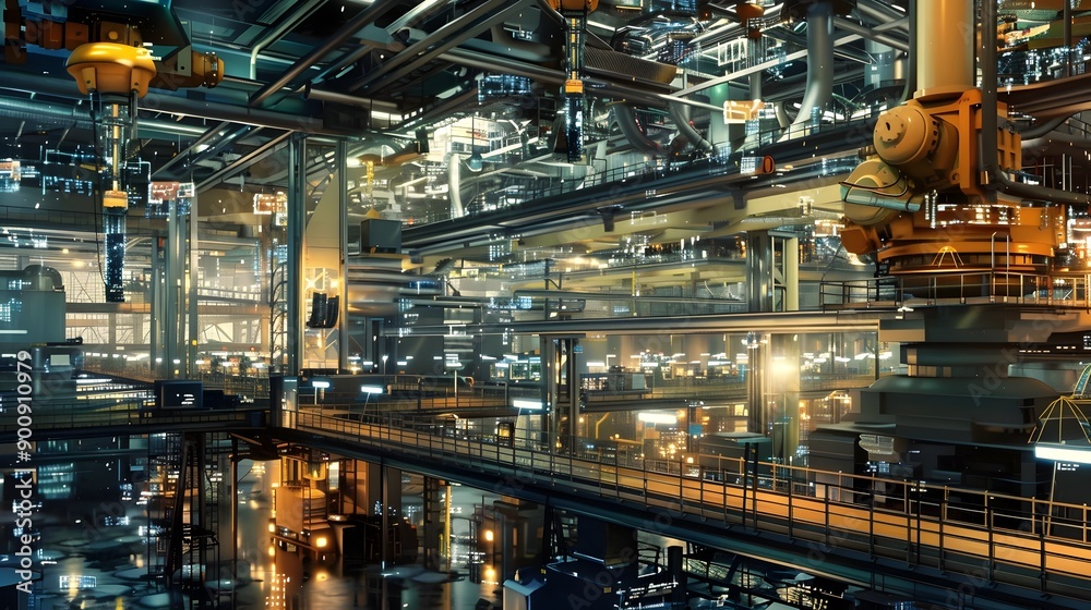 Futuristic Industrial Factory with Advanced Automation Systems and Robotic Technology Futuristic Industrial Factory with Advanced Automation Systems and Robotic Technology