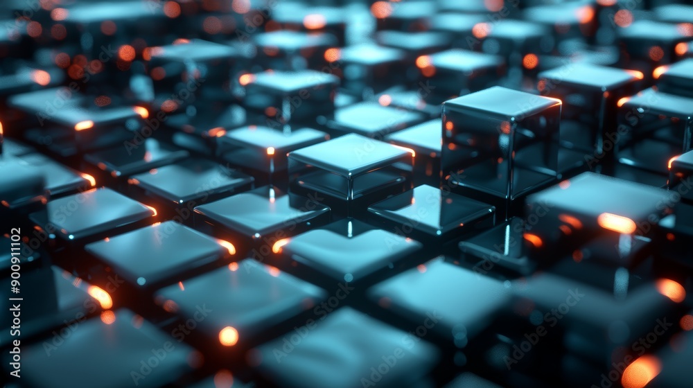 Fototapeta premium Abstract Glowing Grid of Cubes