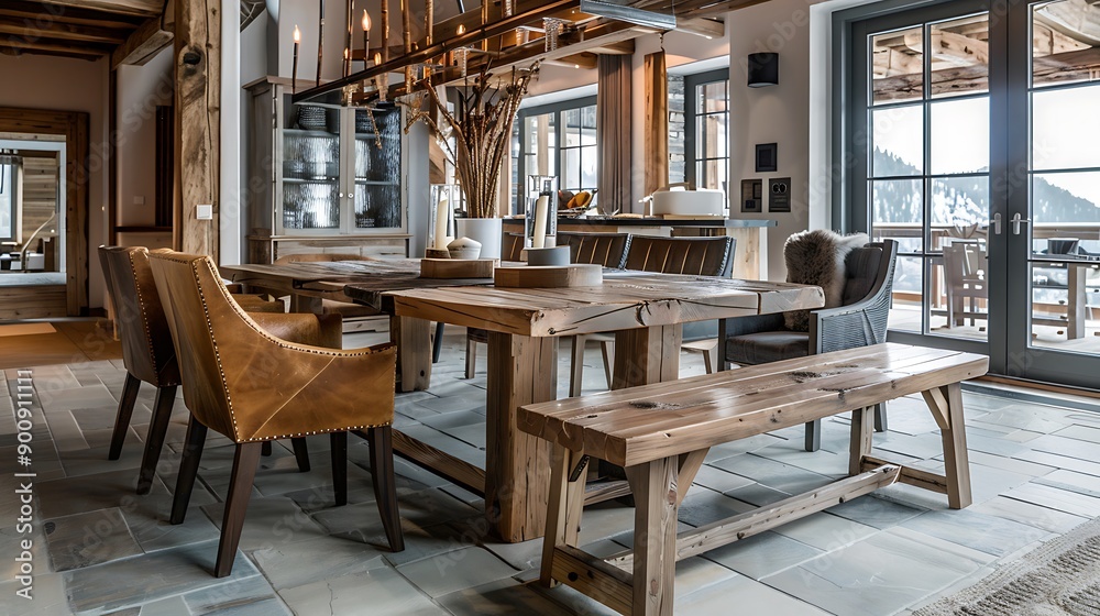 Rustic Wooden Dining Room Interior Rustic Wooden Dining Room Interior