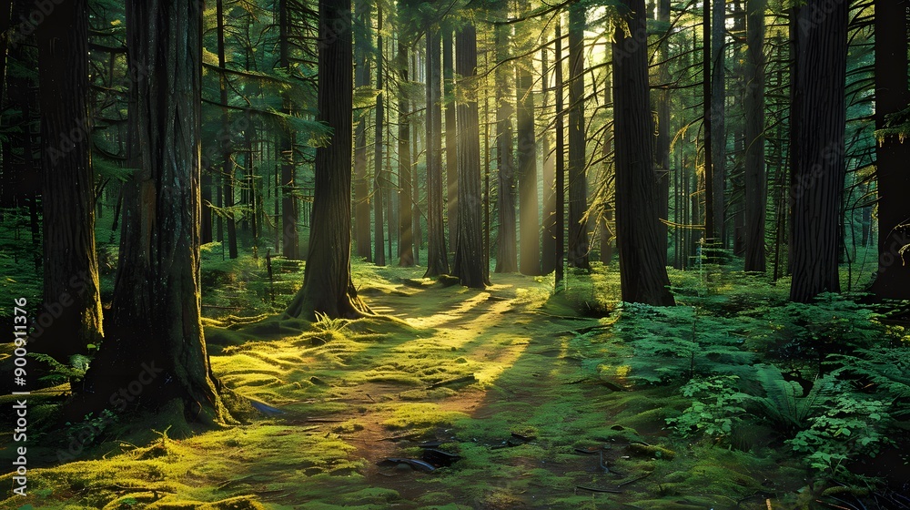 Fototapeta premium Douglas fir tree in Cathedral Grove, MacMillan Provincial Park, Vancouver island, British Columbia, Canada. 