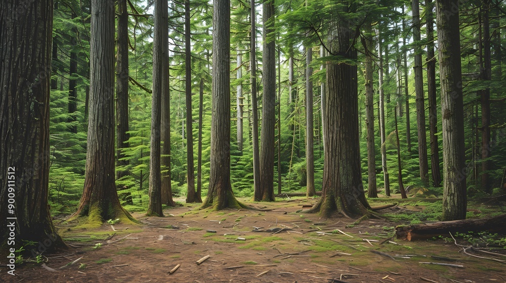 Fototapeta premium Douglas fir tree in Cathedral Grove, MacMillan Provincial Park, Vancouver island, British Columbia, Canada.