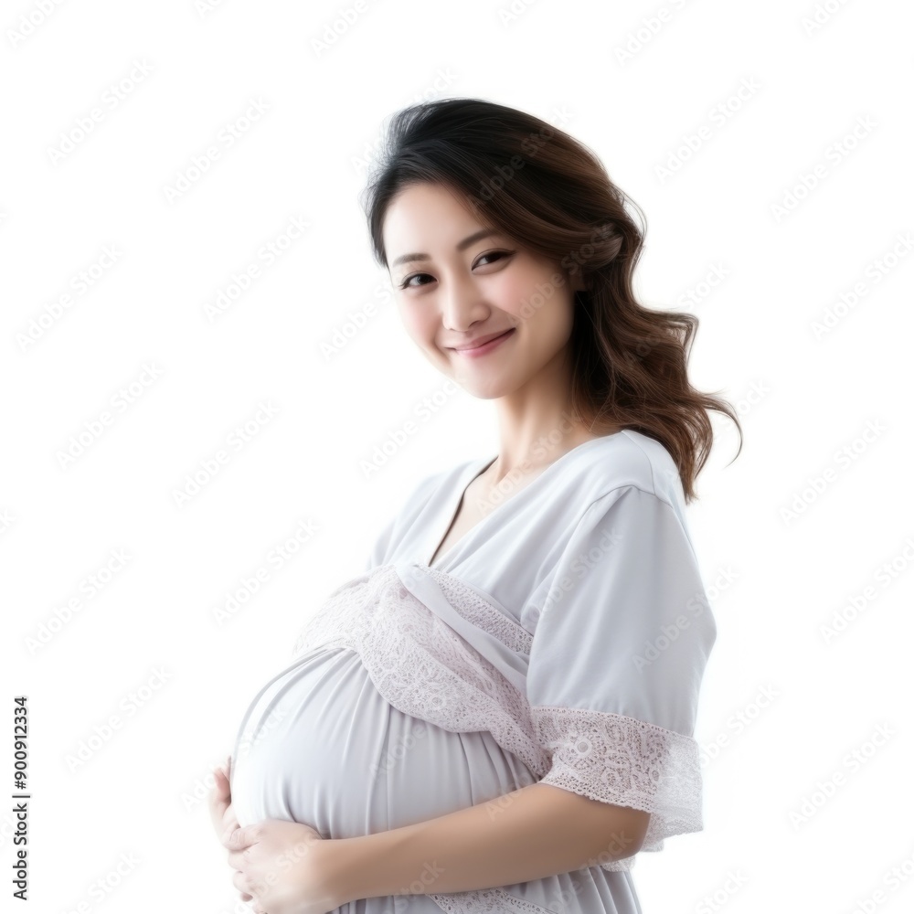 A pregnant woman is smiling and posing for a picture A pregnant woman is smiling and posing for a picture