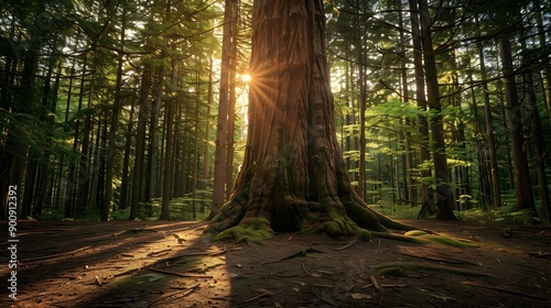 Douglas fir tree in Cathedral Grove, MacMillan Provincial Park, Vancouver island, British Columbia, Canada.  photo