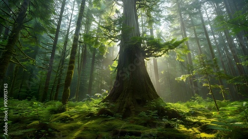 Douglas fir tree in Cathedral Grove, MacMillan Provincial Park, Vancouver island, British Columbia, Canada.  photo