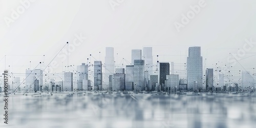 Wallpaper Mural Abstract city skyline overlaid with strategic lines and dots, symbolizing urban planning and development strategy Torontodigital.ca