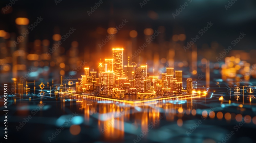 Glowing Futuristic Smart City Digital Network Glowing Futuristic Smart City Digital Network