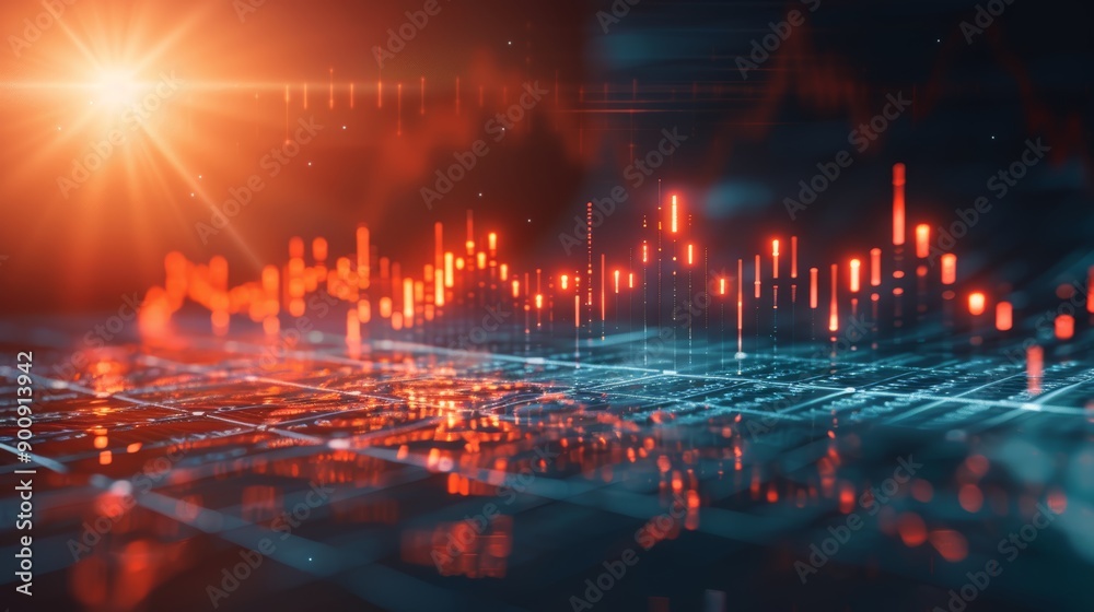 Digital Financial Graph with Glowing Red Lines Digital Financial Graph with Glowing Red Lines