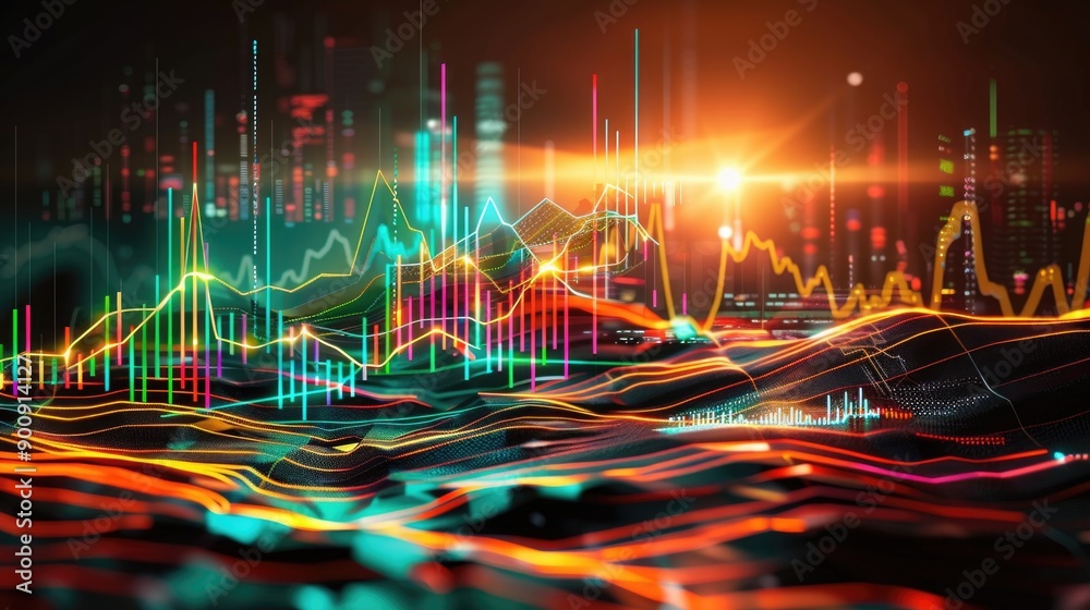 Business digital graph chart in stock trade market. Growth investment