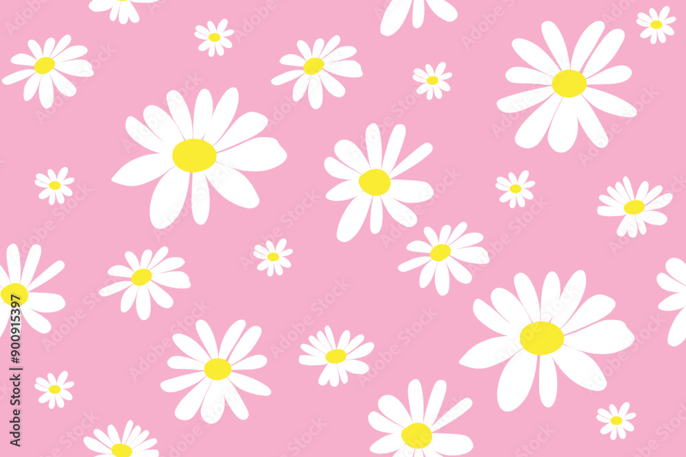 Floral seamless pattern with daisies on a pink background, Botanical fabric print template. Floral seamless pattern with daisies on a pink background, Botanical fabric print template.
