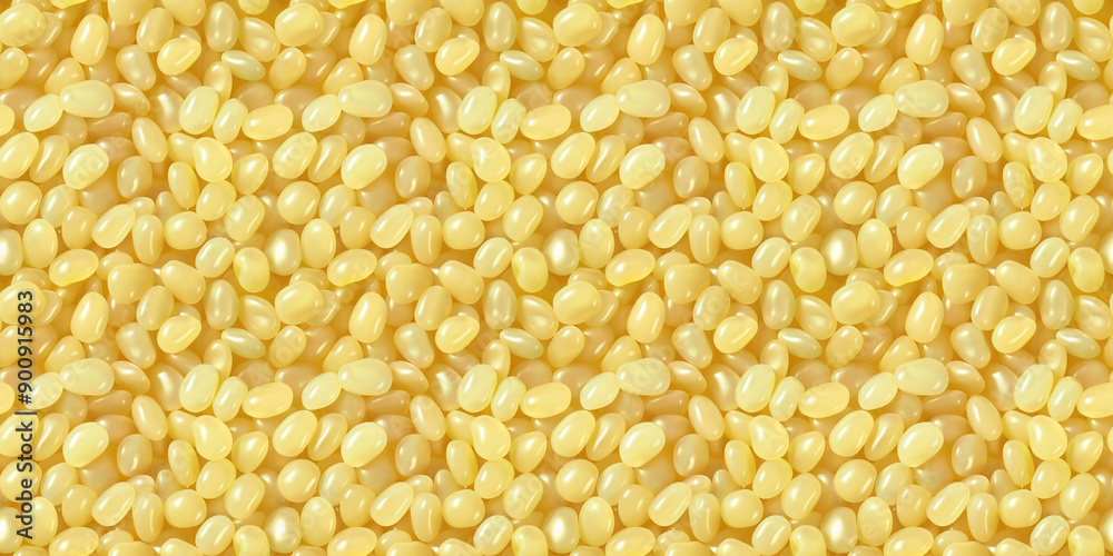 A cute and dreamy background of close-up of round shaped pastel yellow jelly beans, each piece showcasing its smooth texture and shiny coating A cute and dreamy background of close-up of round shaped pastel yellow jelly beans, each piece showcasing its smooth texture and shiny coating