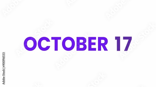 17th October calendar icon animation. Alpha matte with transparent background 4K resolution.