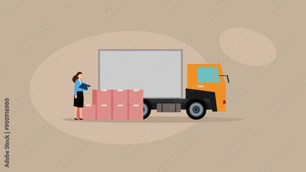 Logistics worker and courier loading truck cartoon animation Logistics worker and courier loading truck cartoon animation