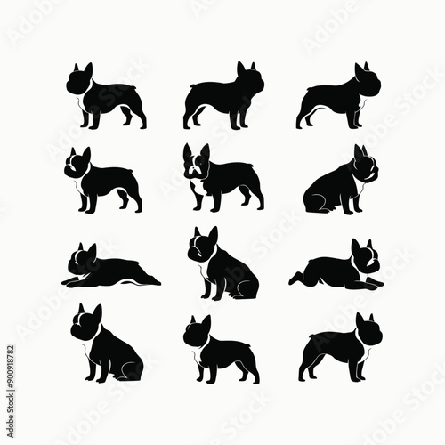 French bulldog animals breed silhouette set vector template