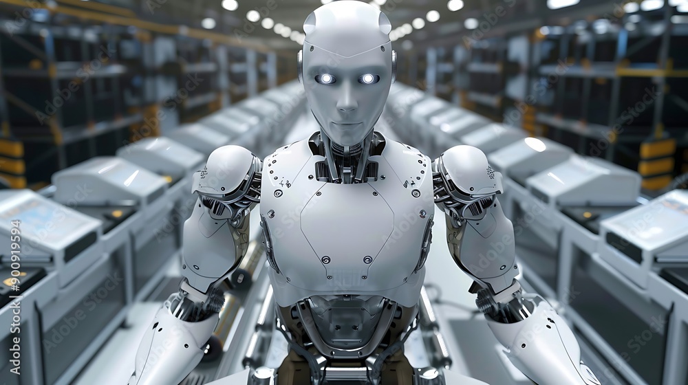 Humanoid Robot in a Futuristic Factory Setting Humanoid Robot in a Futuristic Factory Setting