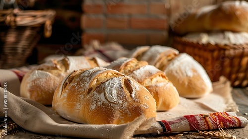 Traditional Mexican style bread called bolillo pastry image artisan bread made with flour milk olive oil linseed home bakery scene warm colors and home atmosphere bakery image : Generative AI