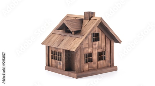 Wooden house shape isolated on white background with clipping path : Generative AI