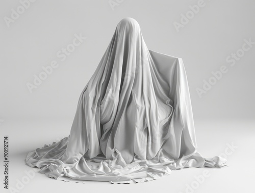 A female figure shrouded in a sheet, sculpted art piece