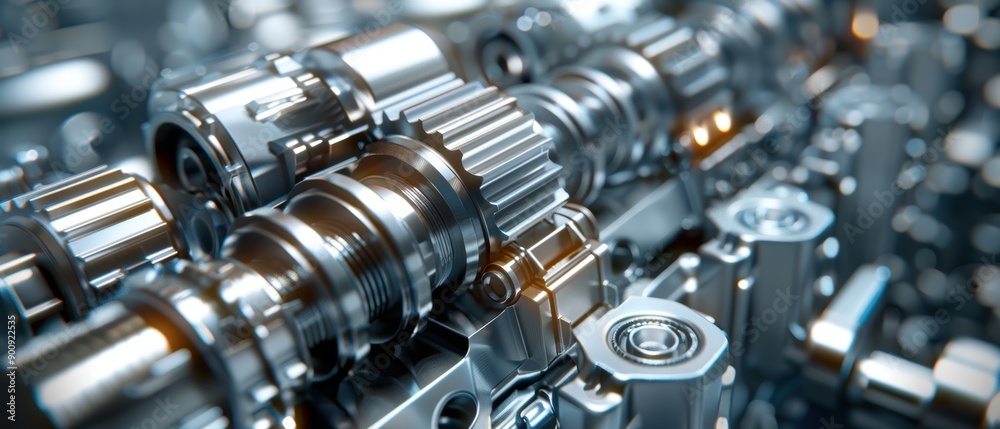 Precise close-up of car engine and transmission system, highlighting detailed mechanical components